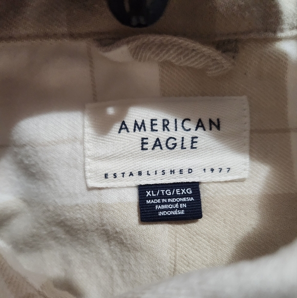 NEW! Beige & White Plaid Button-Up Shirt 100% Cotton Overside Flannel  Size Xl - Picture 6 of 6